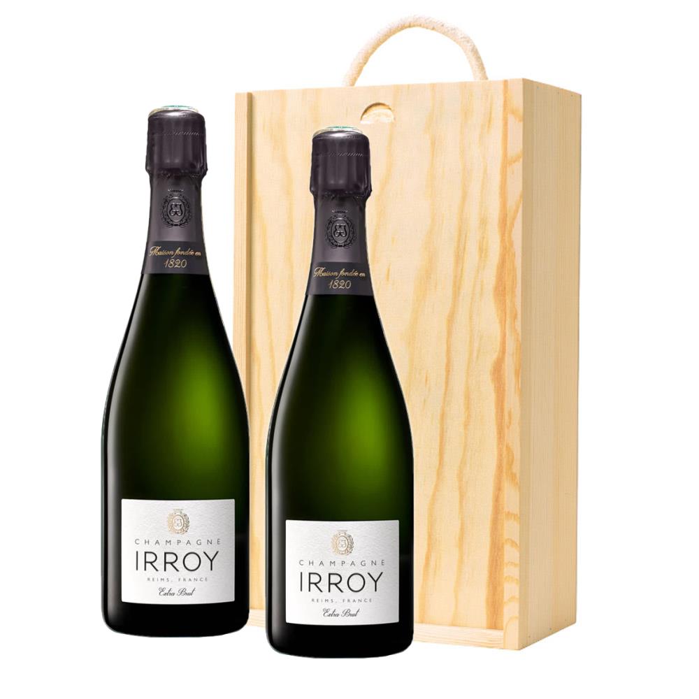 Wooden Box Champagne Duo of Irroy Extra Brut Champagne 75cl Gift Sets (2x75cl)