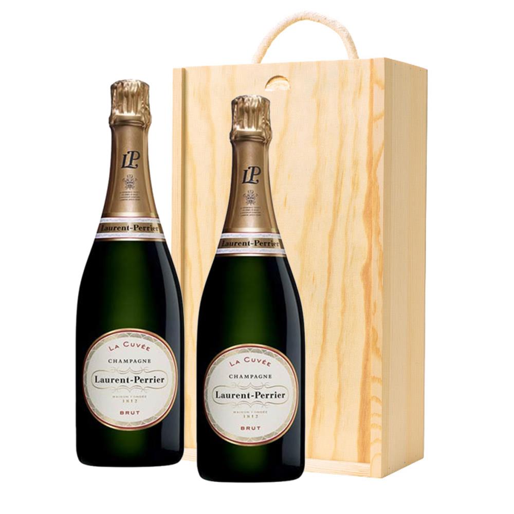 Wooden Box Champagne Duo of Laurent Perrier La Cuvee, NV, 75cl Gift Sets (2x75cl)