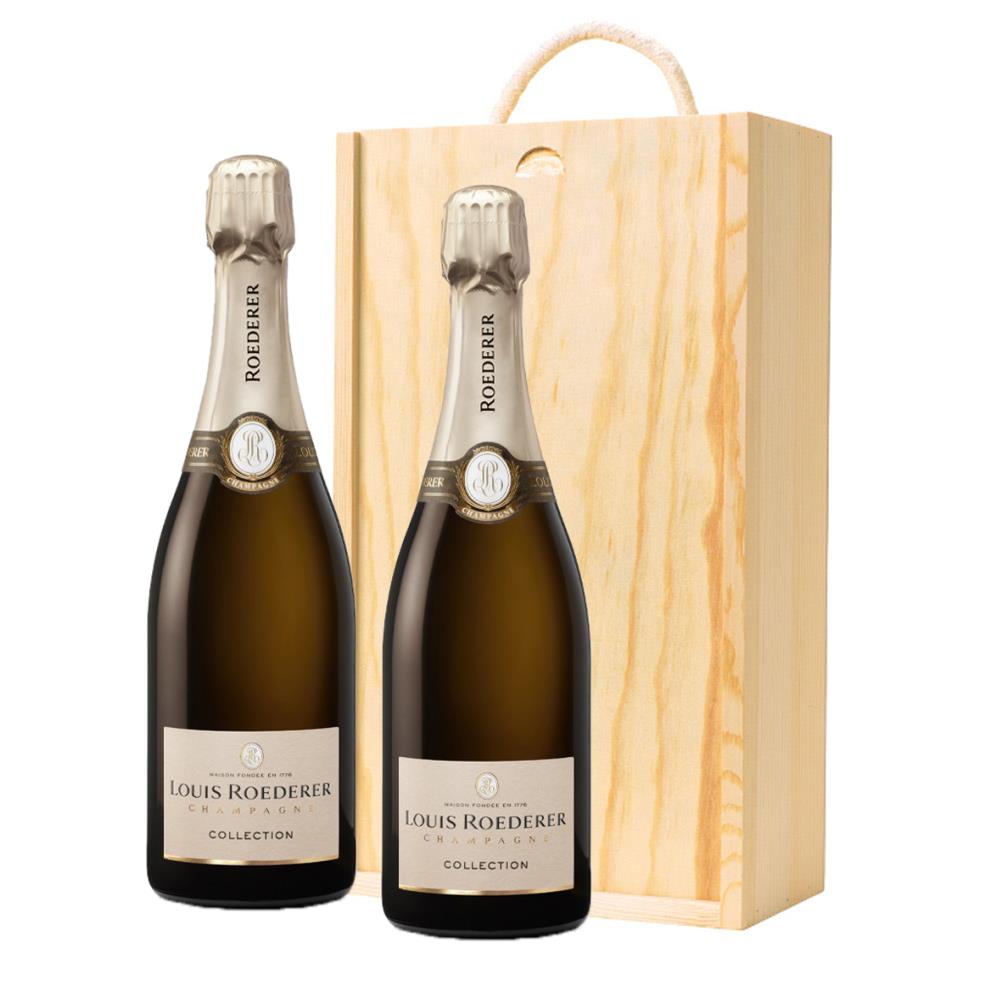 Wooden Box Champagne Duo of Louis Roederer Collection 242 Champagne 75cl Gift Sets (2x75cl)