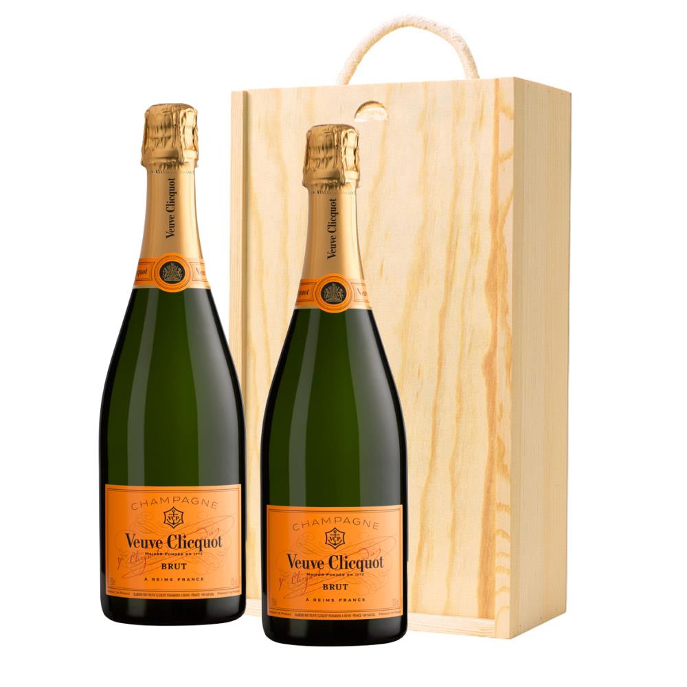 Wooden Box Champagne Duo of Veuve Clicquot Yellow Label Brut 75cl Gift Sets (2x75cl)