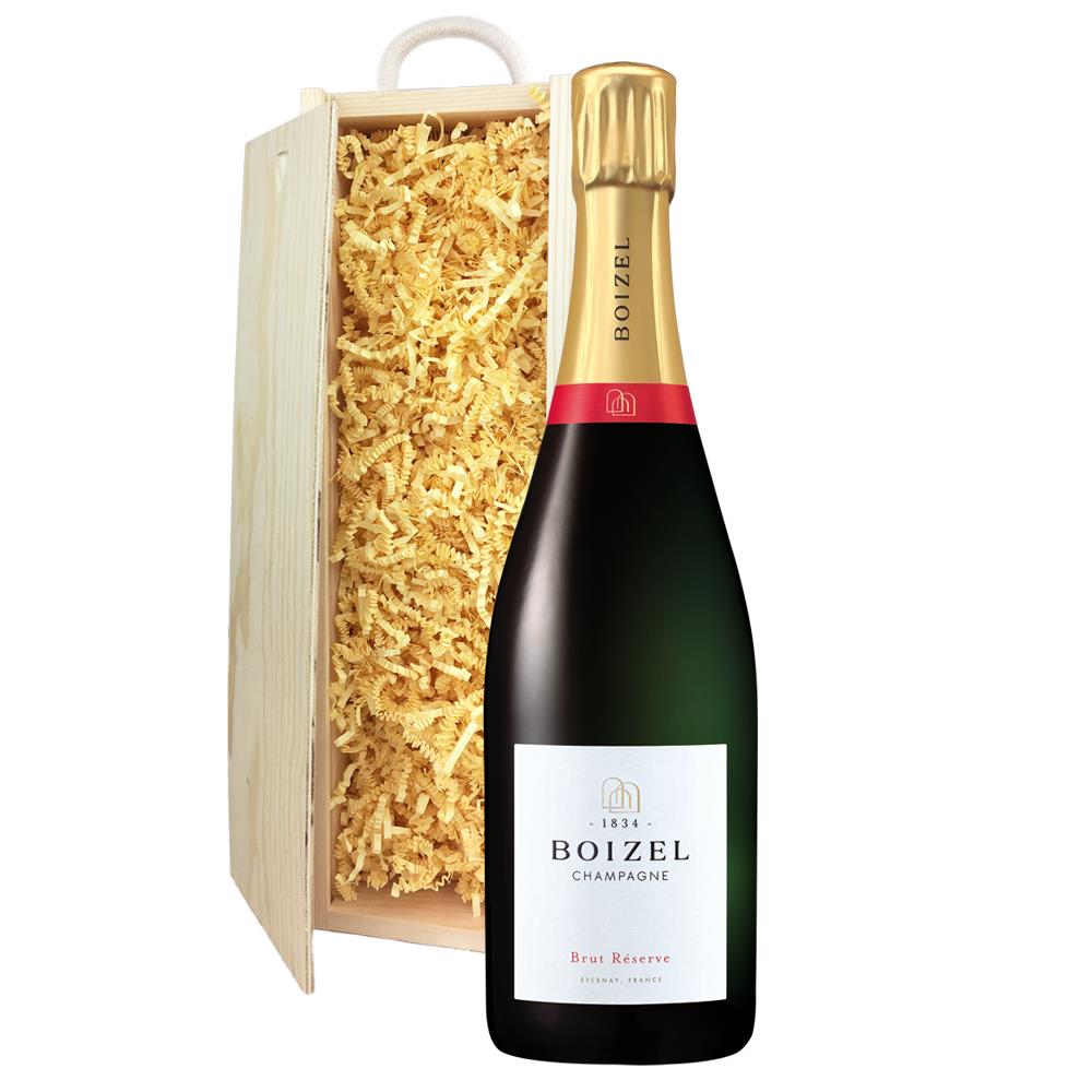Wooden Sliding Lid Gift Box With Boizel Brut Reserve NV Champagne 75cl
