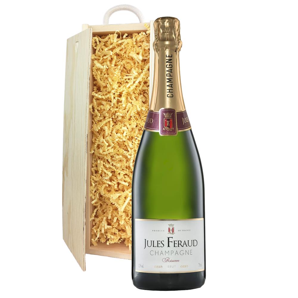 Wooden Sliding Lid Gift Box With Jules Feraud Brut 75cl