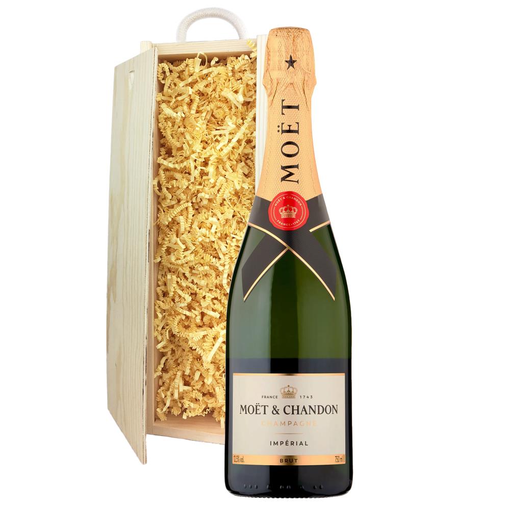 Wooden Sliding Lid Gift Box With Moet & Chandon Brut Champagne 75cl