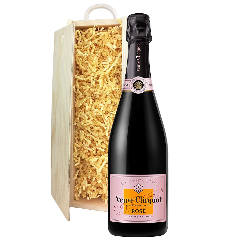 Wooden Sliding Lid Gift Box With Veuve Clicquot Rose 75cl