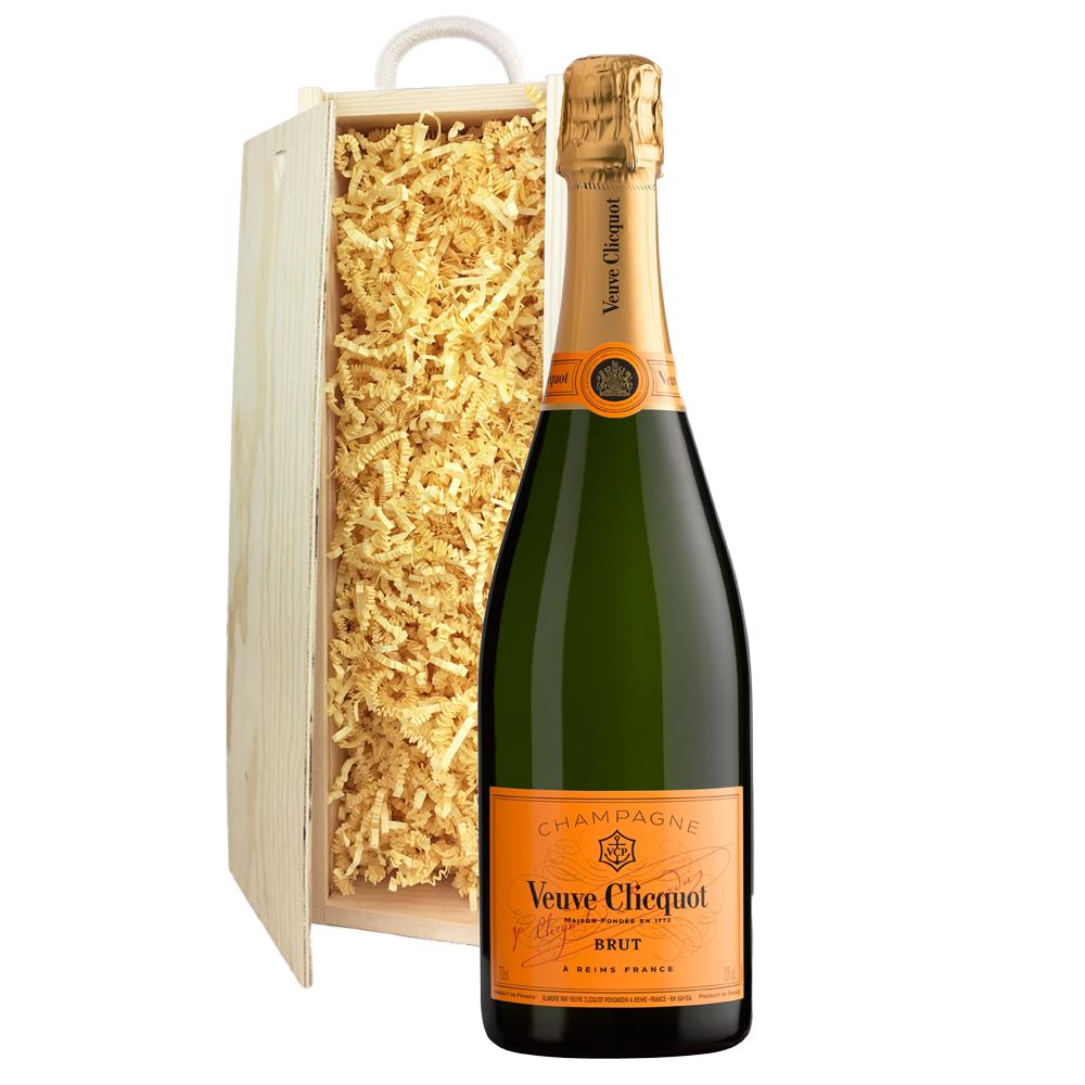 Wooden Sliding Lid Gift Box With Veuve Clicquot Yellow Label Brut 75cl