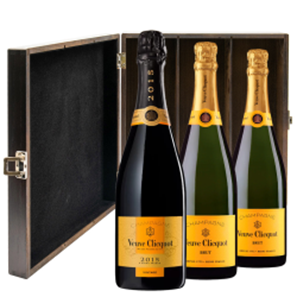 Buy 2 x Veuve Brut And 1 x Veuve Vintage Trio Elm Wood Gift Boxed