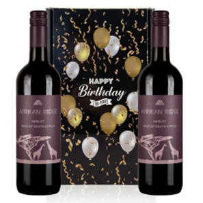 Buy Afrikan Ridge Merlot 75cl Red Wine Happy Birthday Wine Duo Gift Box (2x75cl)