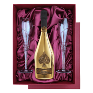 Buy Armand de Brignac Brut Gold 75cl in Burgundy Presentation Set With Flutes