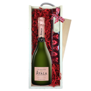 Buy Ayala Rose Majeur Champagne 75cl & Chocolate Praline Hearts, Wooden Box