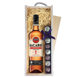 Buy Bacardi Spiced Rum 70cl & Truffles, Wooden Box
