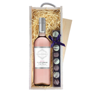 Buy Belfiore Pinot Grigio Blush Rose Wine & Truffles, Wooden Box