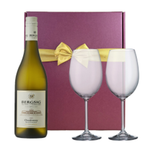 Buy Bergsig Estate Chardonnay 75cl White Wine & Wine Glasses Gift Box