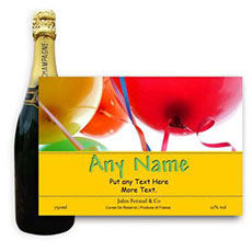 Buy & Send Personalised Champagne - Birthday Balloons Label