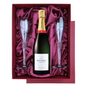 Buy Boizel Brut Reserve NV Champagne 75cl in Burgundy Presentation Set With Flutes