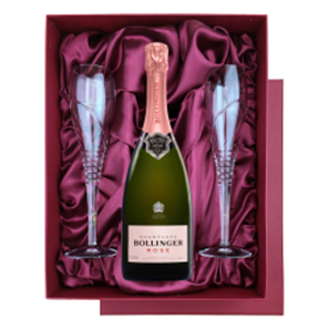 Buy Bollinger Rose Champagne 75cl in Burgundy Presentation Set With Flutes