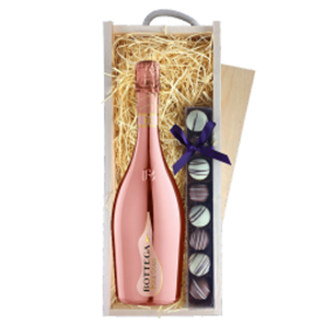 Buy Bottega Gold Rose Sparkling Wine 75cl & Truffles, Wooden Box