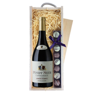 Buy Castelbeaux Pinot Noir 75cl Red Wine & Truffles, Wooden Box