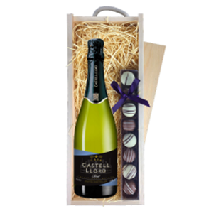 Buy Castell Lord Cava 75cl & Truffles, Wooden Box