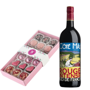 Buy Cote Mas Rouge Intense 75cl Red Wine and Assorted Box Of Celebration Chocolates 235g