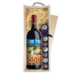 Buy Cote Mas Rouge Intense 75cl Red Wine & Truffles, Wooden Box