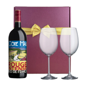 Buy Cote Mas Rouge Intense 75cl Red Wine & Wine Glasses Gift Box