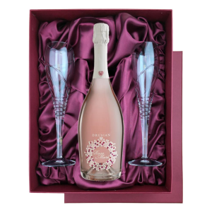 Drusian Spumante Rose Mari In Burgundy Luxury Presentation Set With Flutes