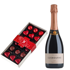 Buy Gusbourne Rose ESW 75cl and Assorted Box Of Heart Chocolates 215g