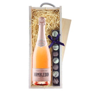 Buy Hambledon Classic Cuvee Rose English Sparkling Wine 75cl & Truffles, Wooden Box