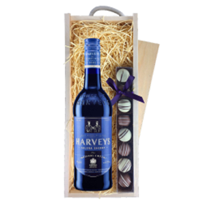 Buy Harveys Bristol Cream Sherry 70cl & Truffles, Wooden Box