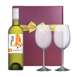 Buy Head over Heels Chardonnay 75cl White Wine And Bohemia Glasses In A Gift Box