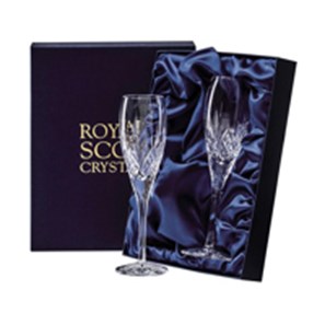 Buy 2 Royal Scot Crystal Champagne Flutes - Highland - PRESENTATION BOXED