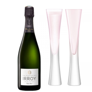 Buy Irroy Extra Brut Champagne 75cl with LSA Moya Blush Flutes