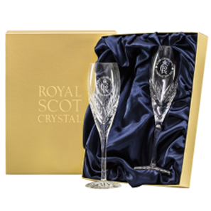 Buy Royal Scot Crystal - King's Coronation - Highland - 2 Crystal Champagne Flutes Presentation Boxed