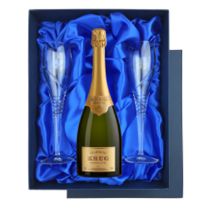 Buy Krug Grande Cuvee Editions Champagne 75cl in Blue Luxury Presentation Set With Flutes