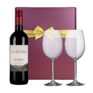 Buy La Bonita Malbec 75cl Red Wine And Bohemia Glasses In A Gift Box