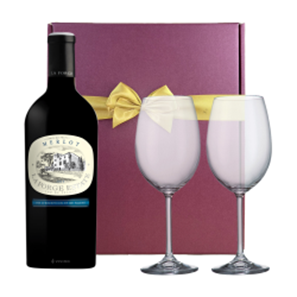 Buy La Forge Merlot 75cl French Red Wine & Wine Glasses Gift Box