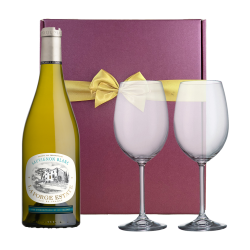 Buy La Forge Sauvignon Blanc 75cl White Wine And Bohemia Glasses In A Gift Box