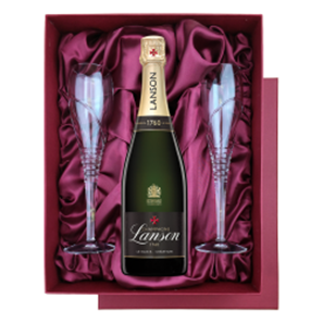 Buy Lanson Le Black Creation 257 Brut Champagne 75cl in Burgundy Presentation Set With Flutes
