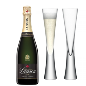 Buy Lanson Le Black Creation Brut Champagne 75cl with LSA Moya Flutes