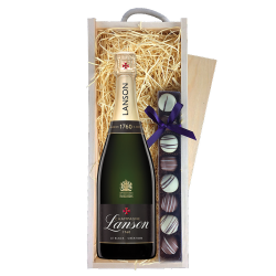 Buy & Send Lanson Le Black Label Brut 75cl & Truffles, Wooden Box