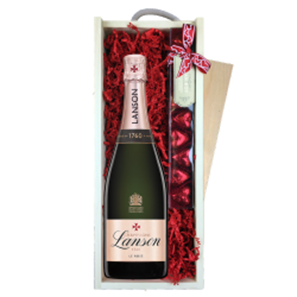 Buy Lanson Le Rose Label Champagne 75cl & Chocolate Praline Hearts, Wooden Box