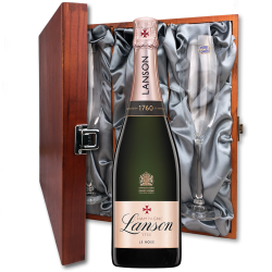 Buy Lanson Le Rose Label Champagne 75cl And Flutes In Luxury Presentation Box