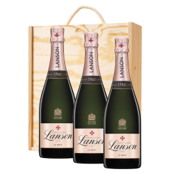 Buy Lanson Le Rose Label Champagne 75cl Trio Wooden Gift Boxed Champagne (3x75cl)