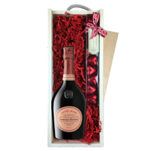 Buy Laurent Perrier Rose Champagne 75cl & Chocolate Praline Hearts, Wooden Box