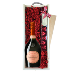 Buy Laurent Perrier Rose Champagne 75cl & Chocolate Praline Hearts, Wooden Box