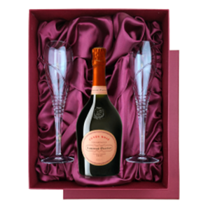 Buy Laurent Perrier Rose Champagne 75cl in Burgundy Presentation Set With Flutes