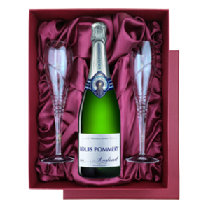 Buy Louis Pommery 75cl Brut England in Burgundy Presentation Set With Flutes