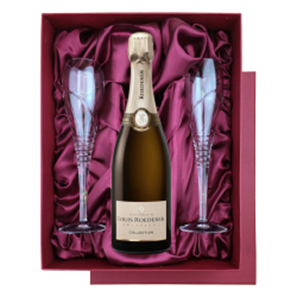 Buy Louis Roederer Collection 244 Champagne 75cl in Burgundy Presentation Set With Flutes