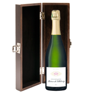 Buy Elm Wood Gift Boxed Baron De Villeboerg Brut Champagne 75cl