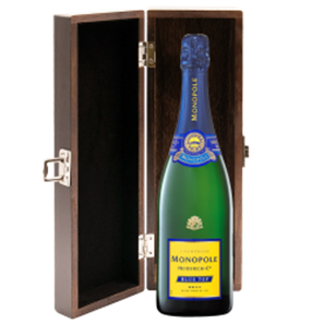 Buy Elm Wood Gift Boxed Monopole Blue Top Brut Champagne 75cl